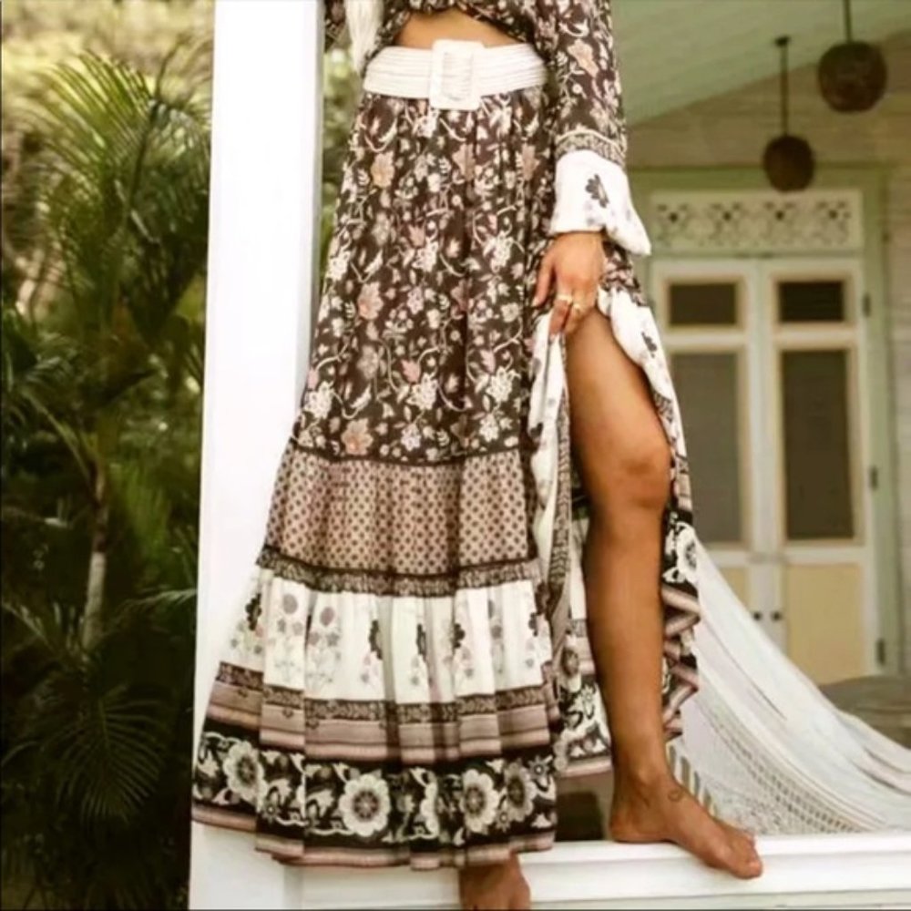 Fall Boho Gypsy Floral Print Peasant Blouse Tan - Picture 9 of 9